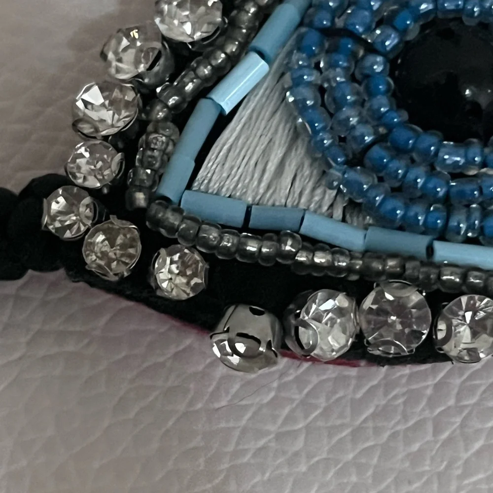 Picasso / Dali Style Blue Beaded Rhinestone EVIL EYE Threaded / Beaded Bracelet - Picture 7 of 9